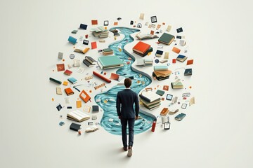 Explore the transformative journey of students through books and knowledge in a creative visualization of their academic adventure