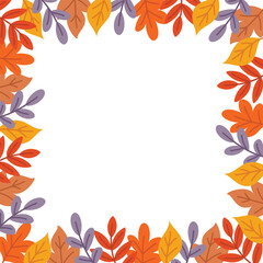 Autumn leaves square frame. Web banner template. Empty fall season design for banner or postcard. Flat style vector illustration