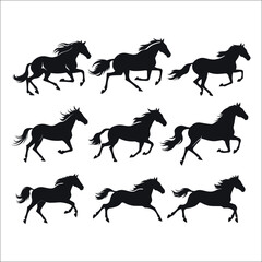 Running Horse Silhouette Bundle Set, Jumping Horse Silhouette Bundle Set, Horse Silhouette Bundle Set