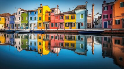 Obraz premium Colorful Houses Reflecting in a Canal in Venice