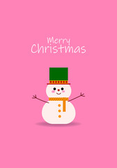 Merry Christmas and happy new year greeting card with sowman cute cartoon character for holiday vector illustration background. Design for cards, poster, cover and decoration.