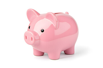 Cute pink piggy bank icon, 3D render,  isolated on white background