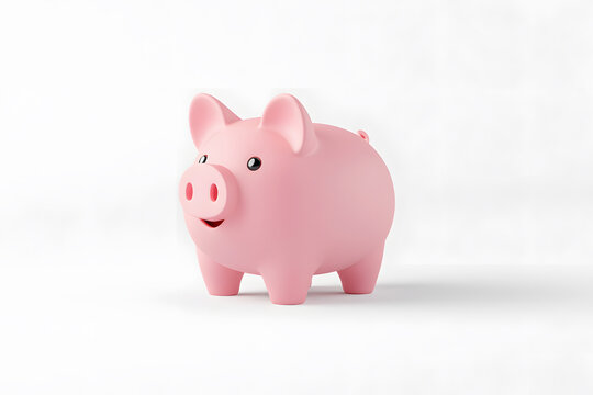 Cute pink piggy bank icon, 3D render,  isolated on white background