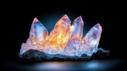 Obraz premium Illuminated Amethyst Geode Cluster Sparkling Crystals Mineral Specimen