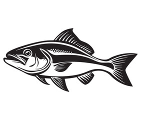Fototapeta premium Sea cod fish on a white background, Tuna fish silhouette vector illustration, Sea fish silhouette icon