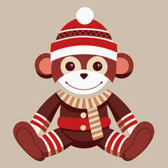 Christmas Monkey Illustration - Cartoon Animal Design.