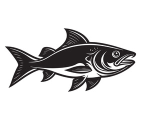 Fototapeta premium Sea cod fish on a white background, Tuna fish silhouette vector illustration, Sea fish silhouette icon