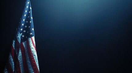 American flag on dark blue background with copy space