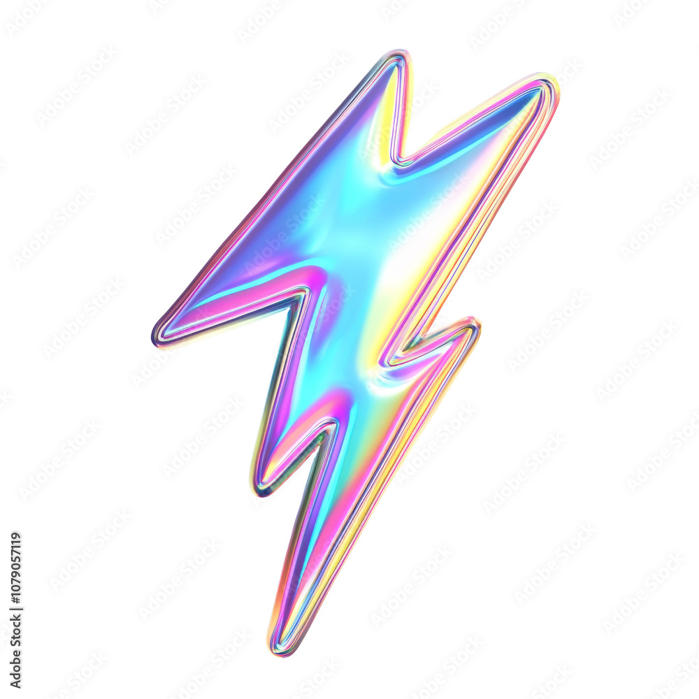 Poster iridescent neon lightning bolt icon with glossy 3d effect