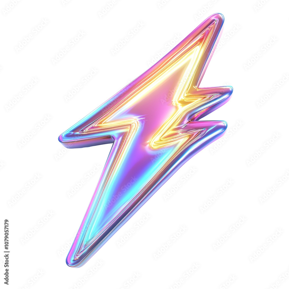 Poster iridescent neon lightning bolt icon with glossy 3d effect