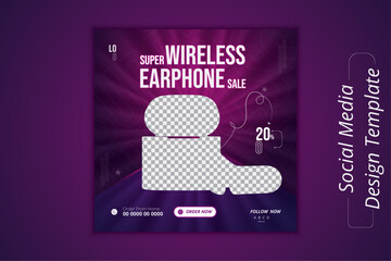 Modern and creative  earphone  social media design template . 