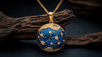 Celestial Night Sky Blue Enamel Gold Pendant Necklace Jewelry Luxury