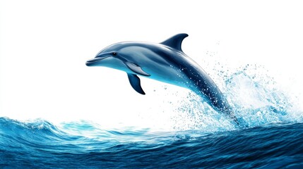 Fototapeta premium Dolphin Leaping Ocean Wave Splash Marine Wildlife Aquatic Mammal