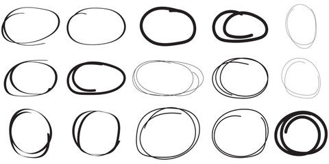 Hand drawn circle line sketch set circular vector image. vector brush strokes circles of paint on white background. Ink hand drawn paint brush circle. Logo, label design element vector illustration. 