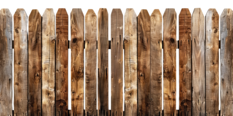 Rustic wooden fence in a natural setting against a transparent background.