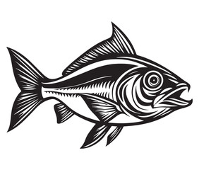 Fototapeta premium Sea cod fish on a white background, Tuna fish silhouette vector illustration, Sea fish silhouette icon