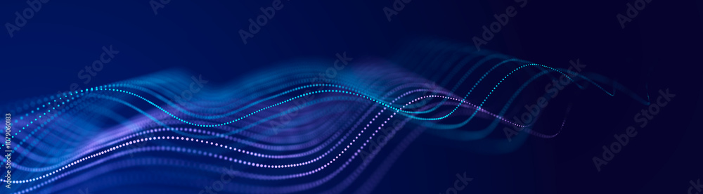 Aufkleber Abstract neon wave background in purple and blue tones. Visualization of computer virtual reality.3D rendering.