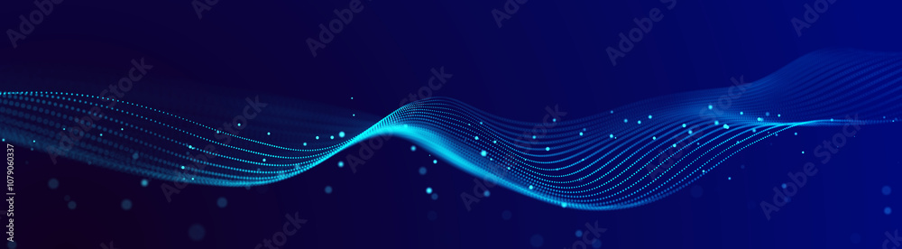 Fototapete Big data visualization. The musical stream of sounds. Abstract background with interweaving of dots . 3D rendering.