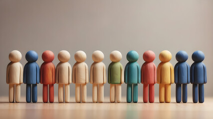 Colorful  Wooden figure peg dolls. creative thinking and human resources, Recruitment employee concept  AI generated image, ai