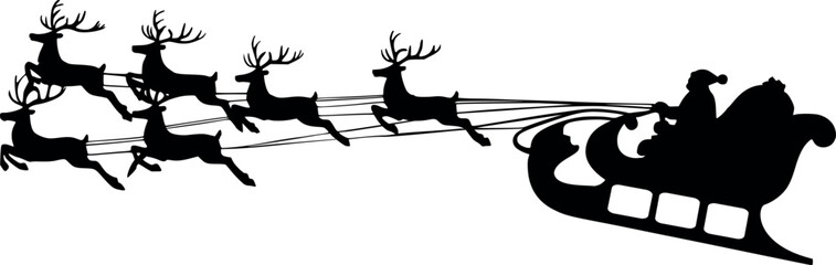 Silhouette of Santa flying on a sleigh pulled by reindeer © Yaroslav