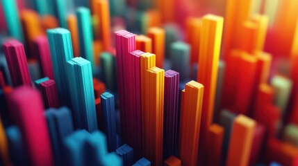 A vibrant, abstract depiction of colorful vertical bars, representing a dynamic visual of data or sound in a modern artistic style.
