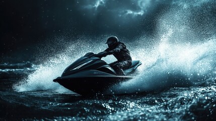 Jetski in water. Summer tropical sports.