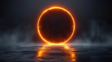 Moon veiling the sun in the sky over in water reflex and dark background
