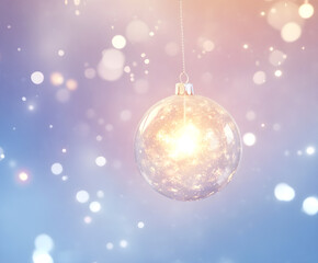 Golden Christmas ornament with sparkling lights in soft-focus, embodying festive elegance and holiday warmth
