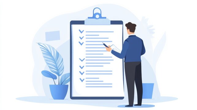 businessman checking steps through document with a list
