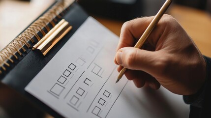 businessman checking steps through document with a list