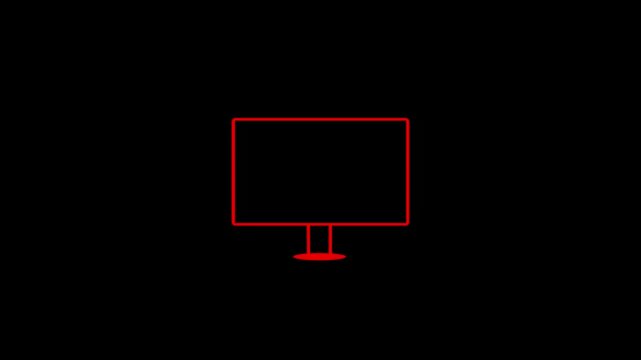 Computer monitor icon animation on a black background. monitor display with black screen. monitor icon animation.