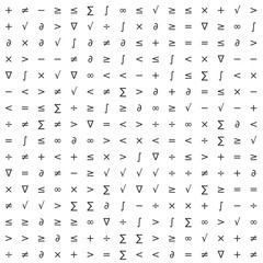 mathematical symbols scattered randomly on a white background ideal as a concept for school math or engineering education