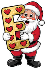 Cartoon Happy Santa Claus Holding the Letter E on White Background, Christmas Theme