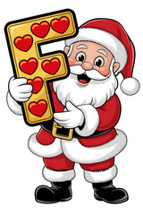 Cartoon Happy Santa Claus Holding the Letter F on White Background, Christmas Theme
