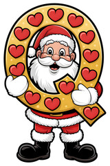Cartoon Happy Santa Claus Holding the Letter Q on White Background, Christmas Theme
