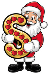 Cartoon Happy Santa Claus Holding the Letter S on White Background, Christmas Theme