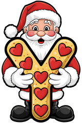 Cartoon Happy Santa Claus Holding the Letter Y on White Background, Christmas Theme