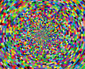 hypnotic background with colors and random colored pieces converging towards the center