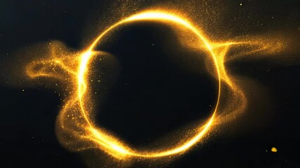 Glowing circular ring of golden sparkles on dark background. Abstract magical and festive light effect concept.	
