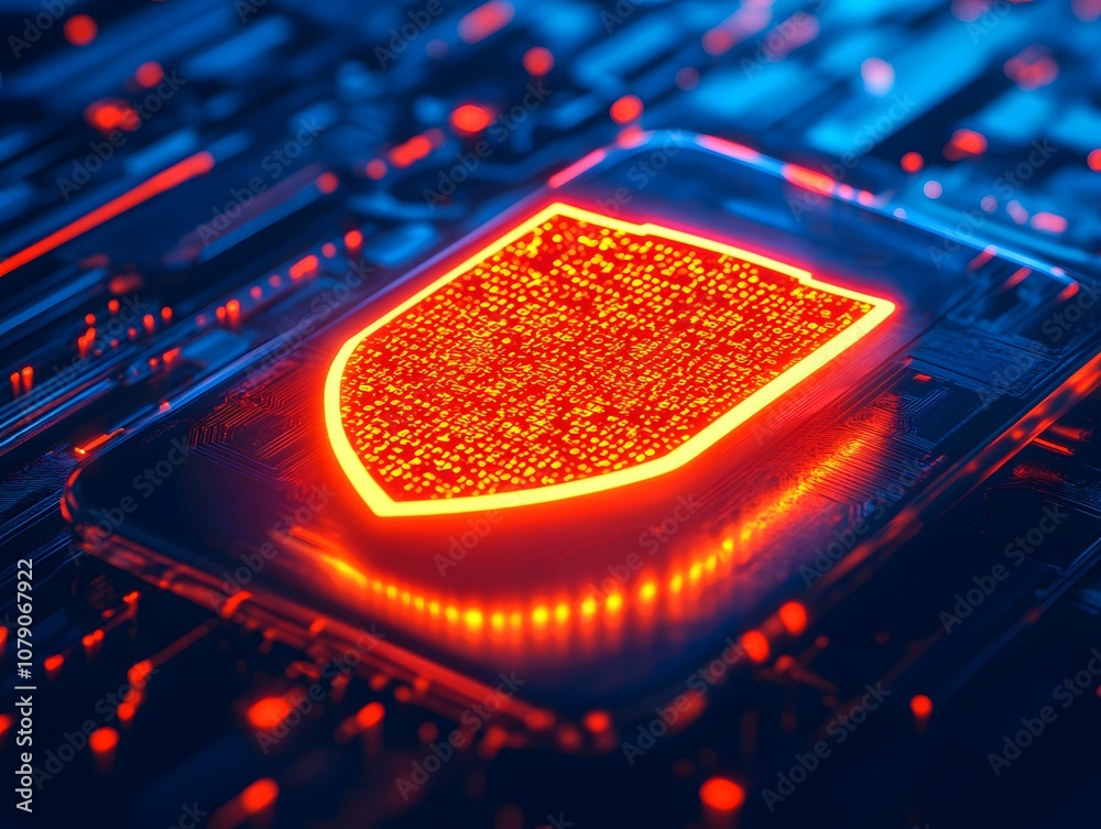 Aufkleber digital shield concept on circuit board with glowing elements representing cybersecurity, data prote