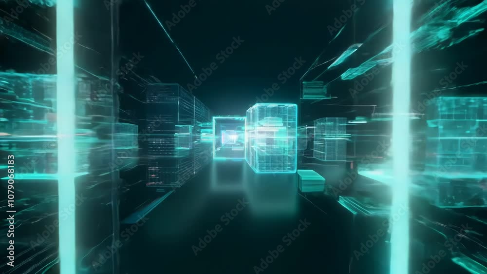 Poster Virtual data center corridor with cloud servers providing compute power