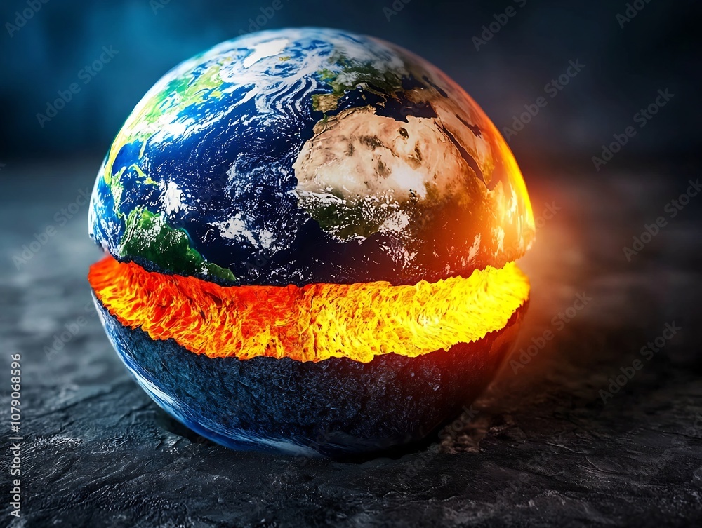 Wall mural glowing cross section of earth s internal structure reveals complexity beneath the surface