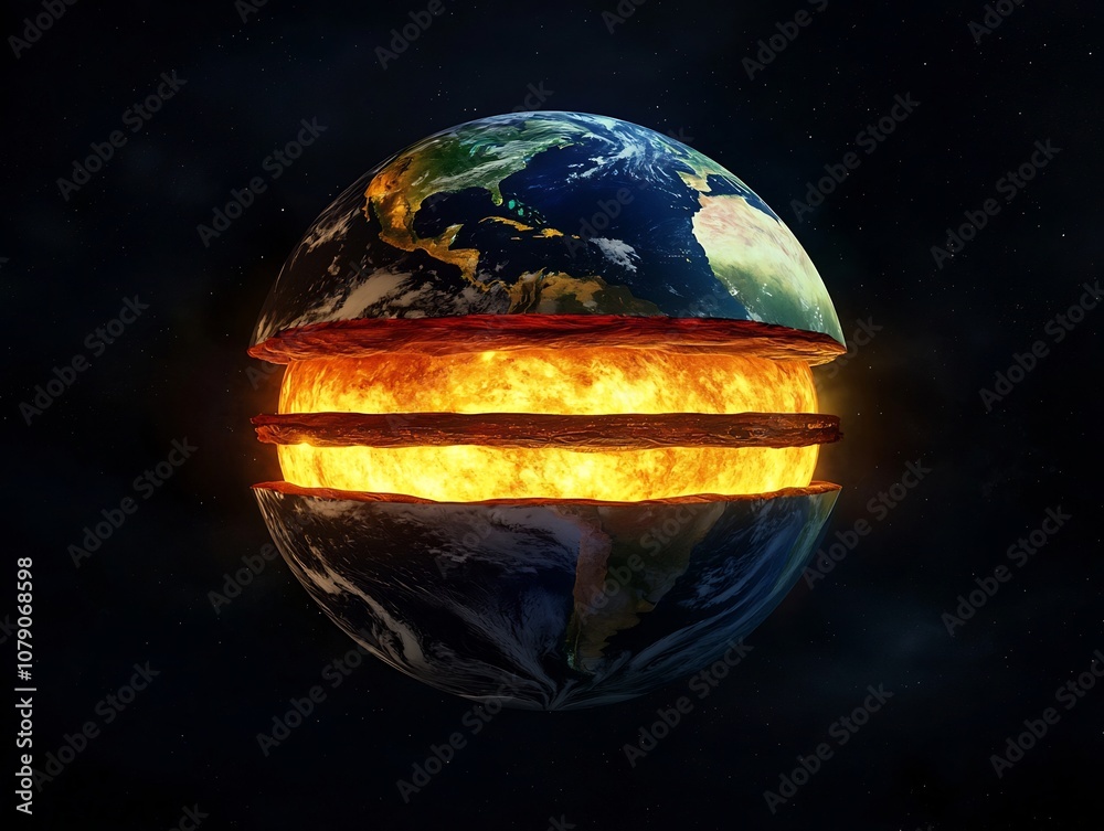Wall mural a glowing cross section of the dynamic and complex inner structure of planet earth