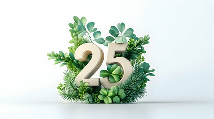 Happy New Year 2025! Decoration with hearts horseshoesfour leaf clover and number 2025
