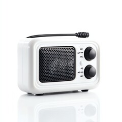 Fototapeta premium Modern white radio with knobs and a sleek design, ideal for music lovers and retro enthusiasts. A timeless piece for any space. on a white background