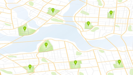 Flexible charging solutions, public charging stations available nearby. Select the most convenient route to drive. City map with charging stations icon available. Vector illustration