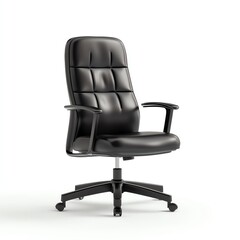 Naklejka premium A modern black office chair with a sleek design and comfortable padding, ideal for workspaces and home offices, enhancing productivity and style. on a white background
