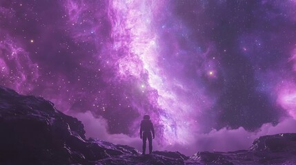 Astronaut in Awe of Colorful Galaxy - Ultra-Detailed 3D Render Digital Artwork with Swirling Stars and Nebulae Creating Breathtaking Visual Experience