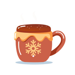 Icon of a hot cocoa mug with a snowflake pattern, symbolizing winter warmth and comfort.