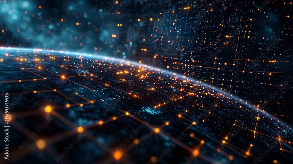 Canvas Prints futuristic interconnected grid of glowing digital interfaces shaping the planet s destiny